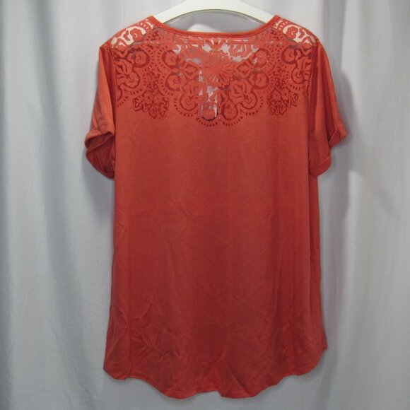 C Wonder Limited Women's Amara Burnout Tee Blouse Top Size XXL Hot Coral - Picture 3 of 8